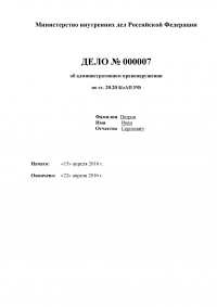 Макет дела об административном правонарушении по статье 20.20 КоАП РФ Образец 20778